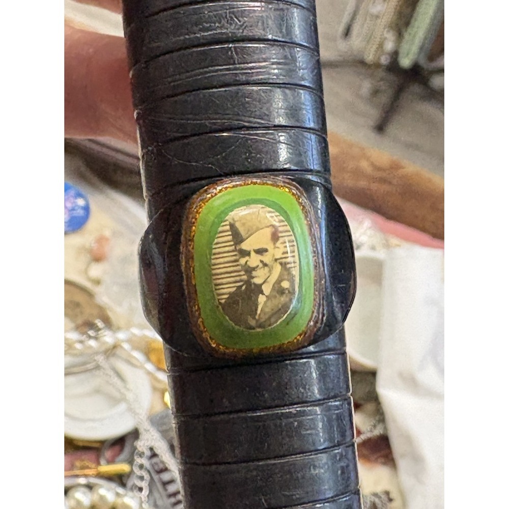 Vintage WWII Deco Sweetheart Portrait Photo Ring Soldier Prison Style Trench Art